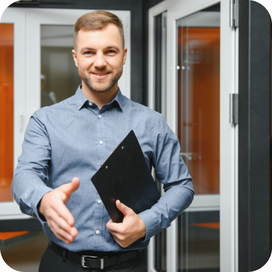Salesperson welcoming a client